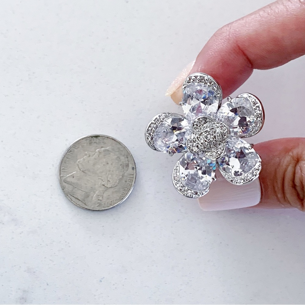 💍 Extraordinary High Shine Wild Rose Rhinestones Crystals Silver-tone Ri… - Picture 10 of 11
